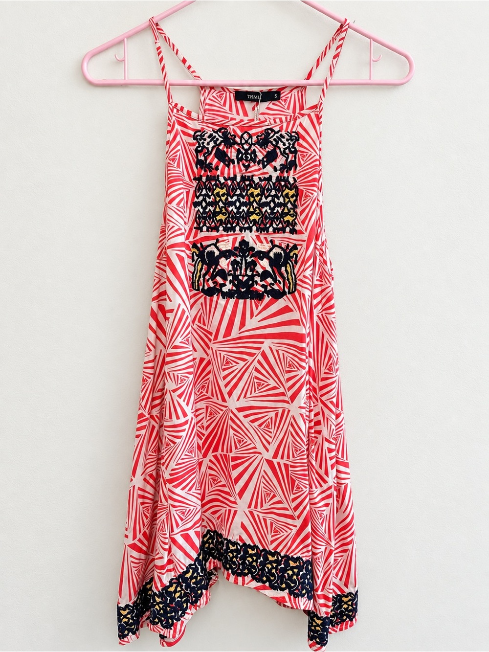 THML Turk Coral Pink Geometric Embroidered Mini Dress